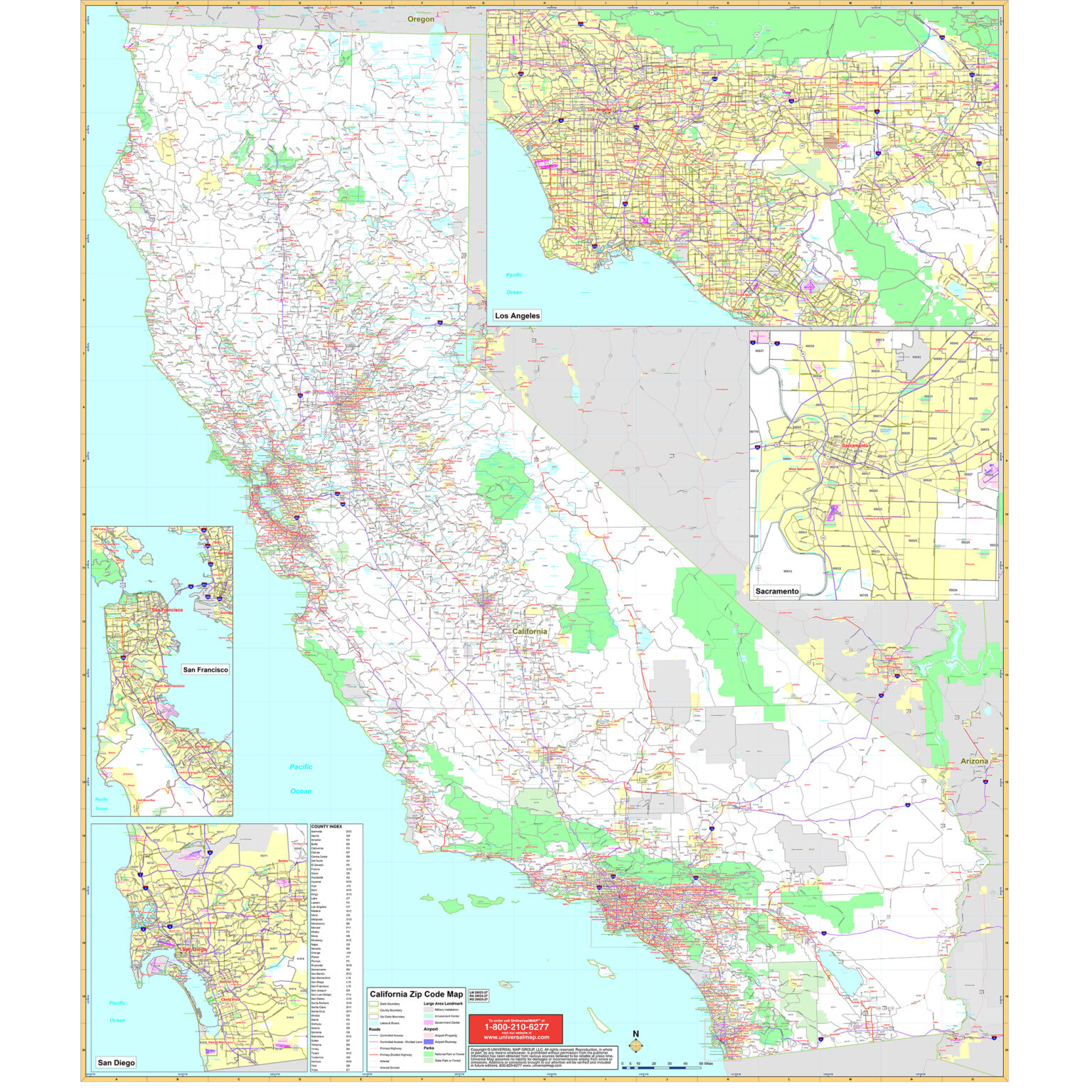 California State Wall Map W Zip Codes By Kappa The Map Shop