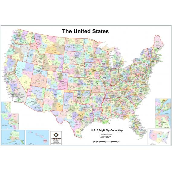 United States Digit Zip Code Wall Map By Mapshop The Map Shop