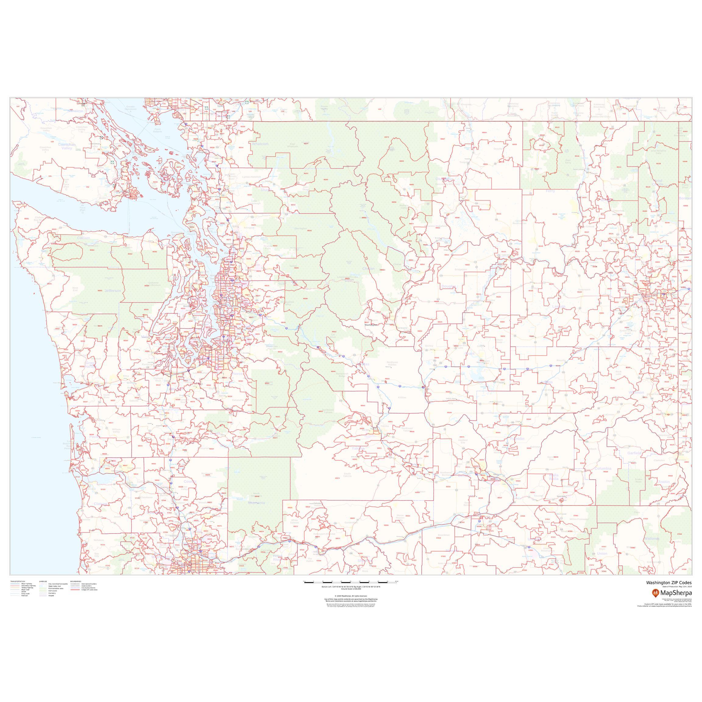Washington Zip Code Map By Map Sherpa The Map Shop