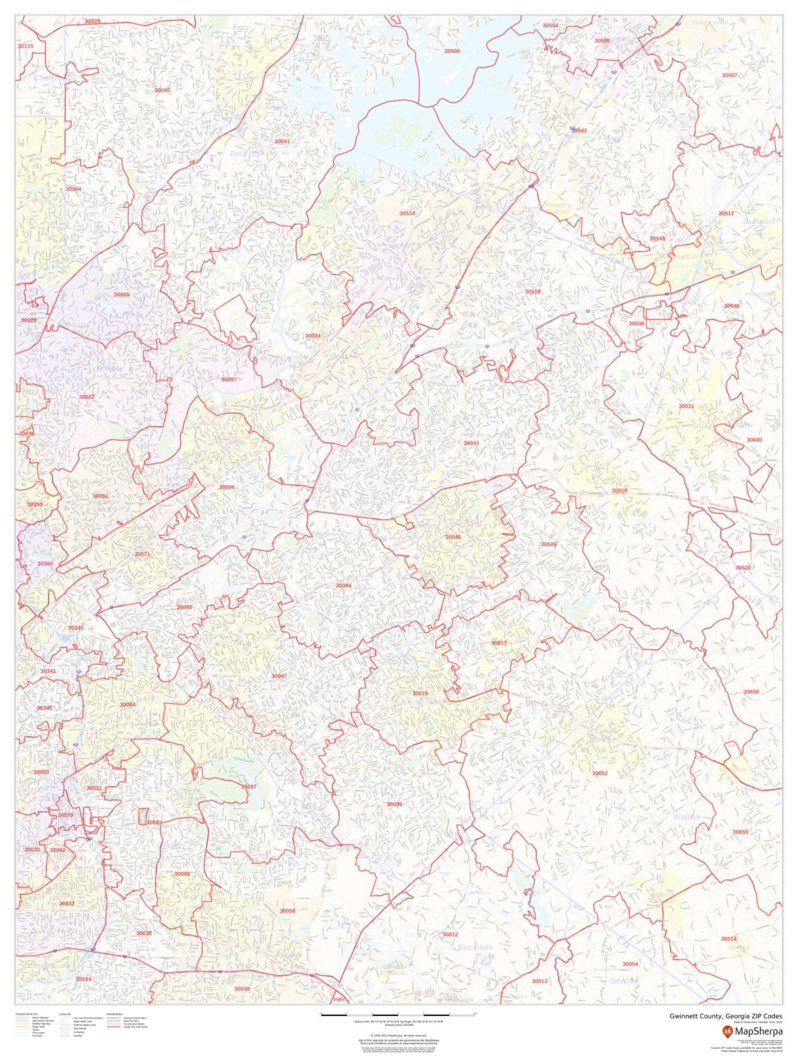 Gwinnett County Georgia Zip Codes By Mapsherpa The Map Shop