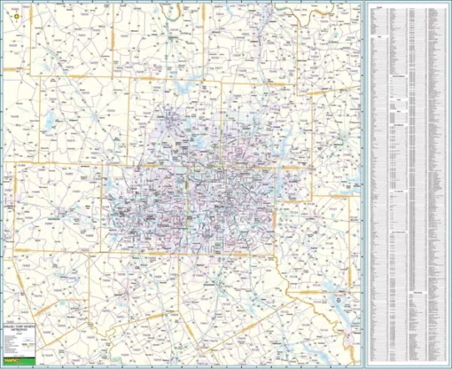 North Central Texas Regional Wall Map W Zip Codes By Kappa The Map Shop