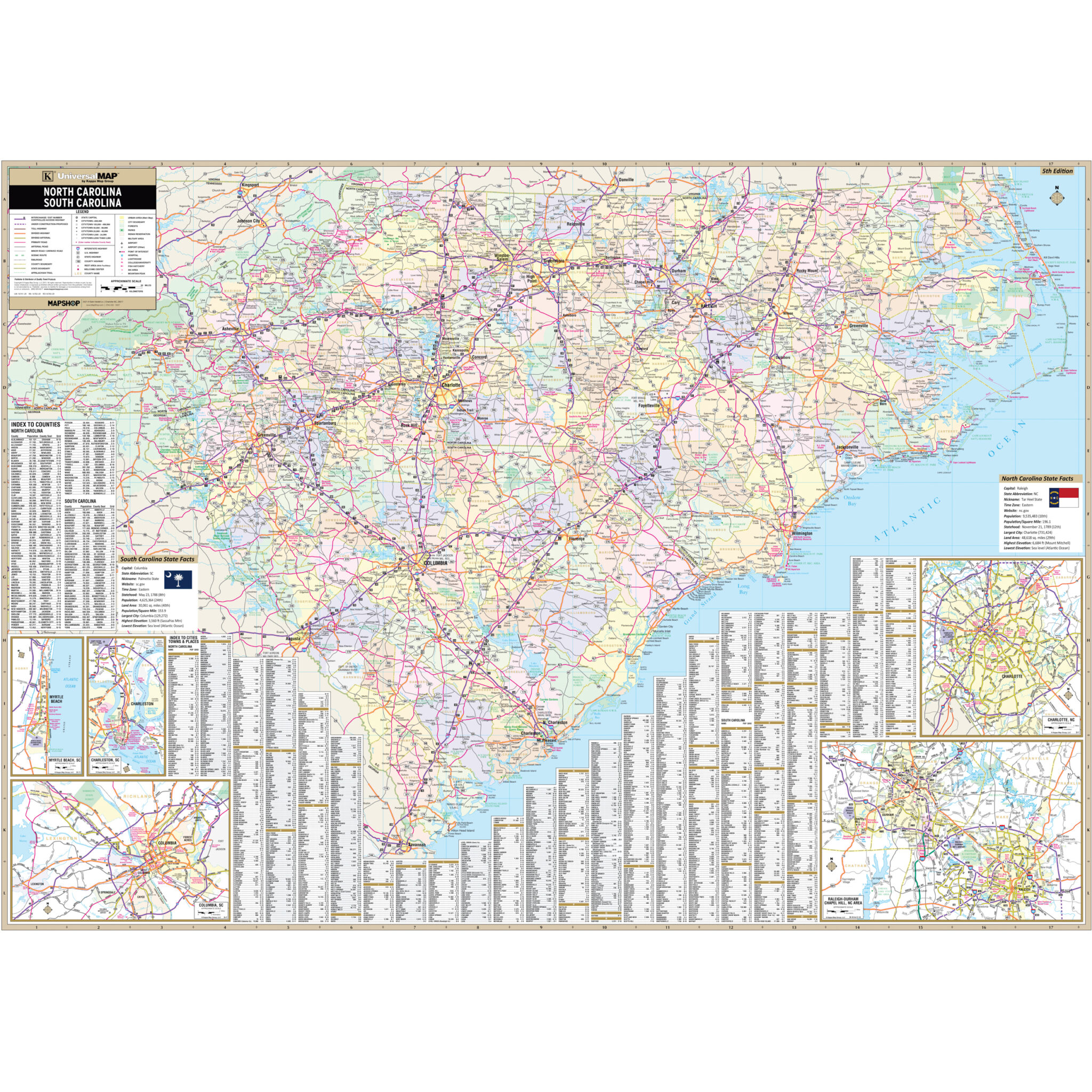 North South Carolina Regional Wall Map By Kappa The Map Shop