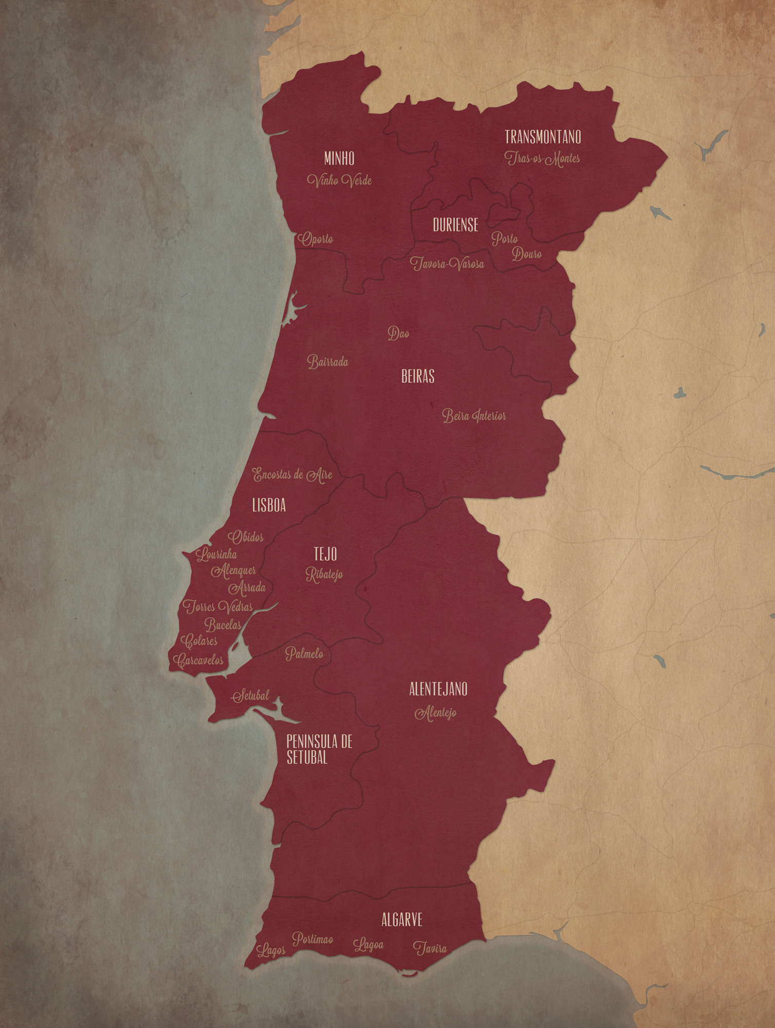 Portugal Wine Region Map - City Prints