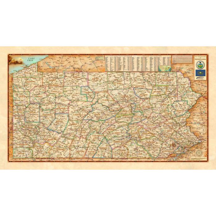 Pennsylvania Antique State Wall Map by Compart - The Map Shop