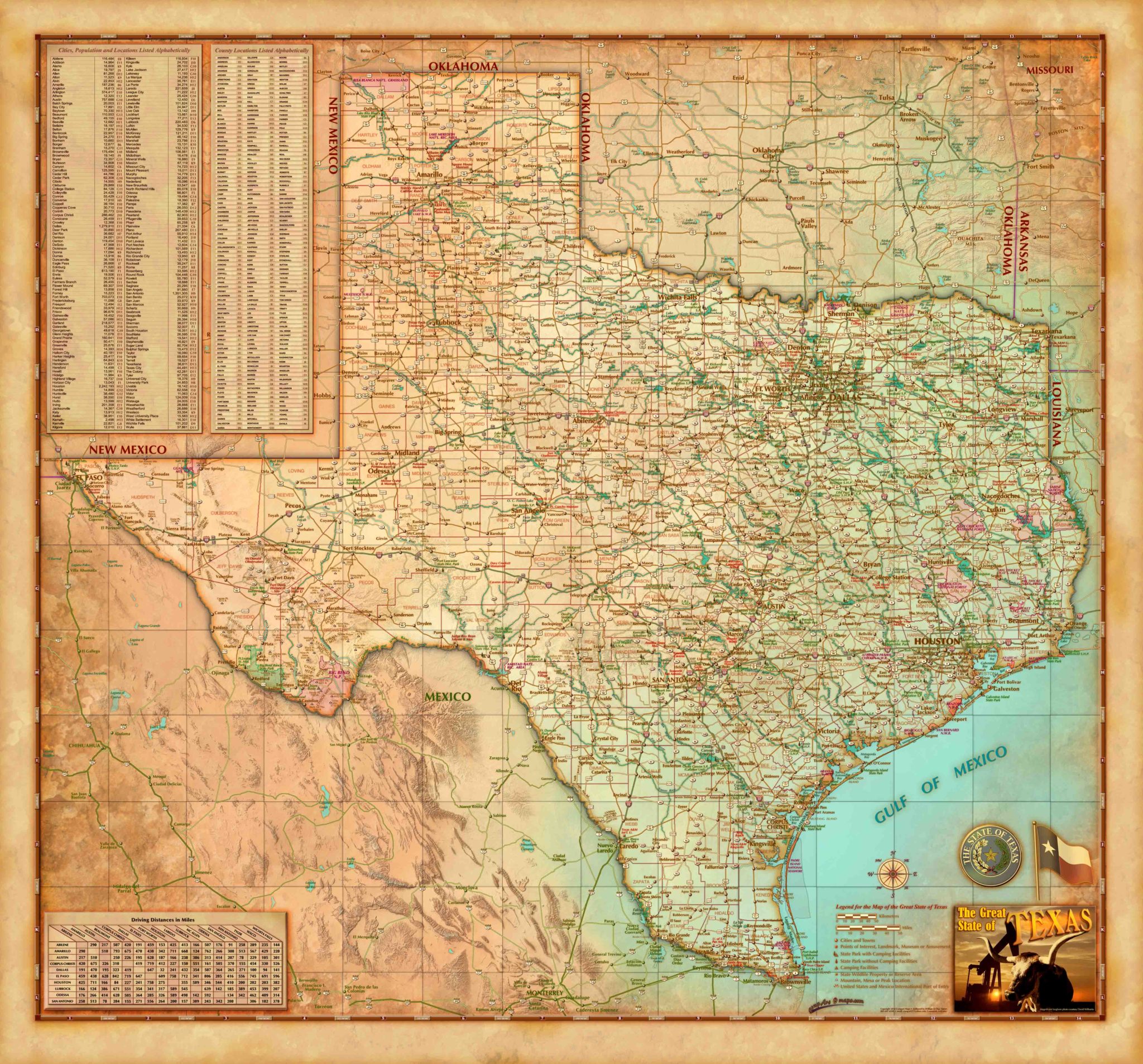 Texas Antique State Wall Map By Compart The Map Shop 5874