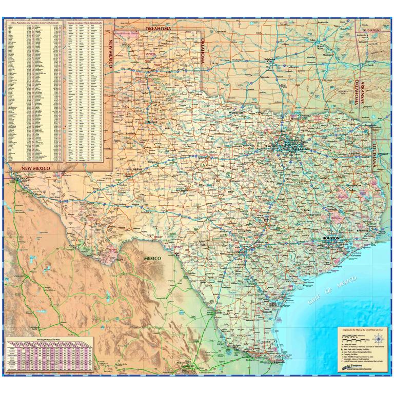 Texas Illustrated State Wall Map by Compart - The Map Shop