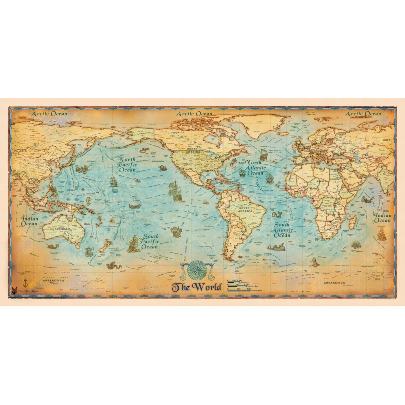 World Antique Wall Map Americas Centered By Compart - The Map Shop