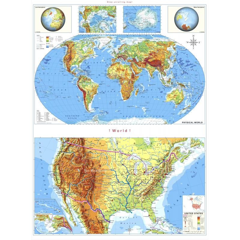 World And Usa Politicalphysical Maps On Spring Roller The Map Shop