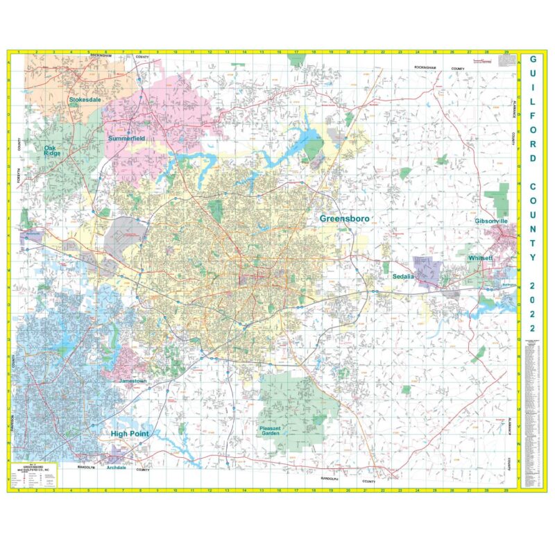 Greensboro and Guilford County, NC Wall Map - The Map Shop