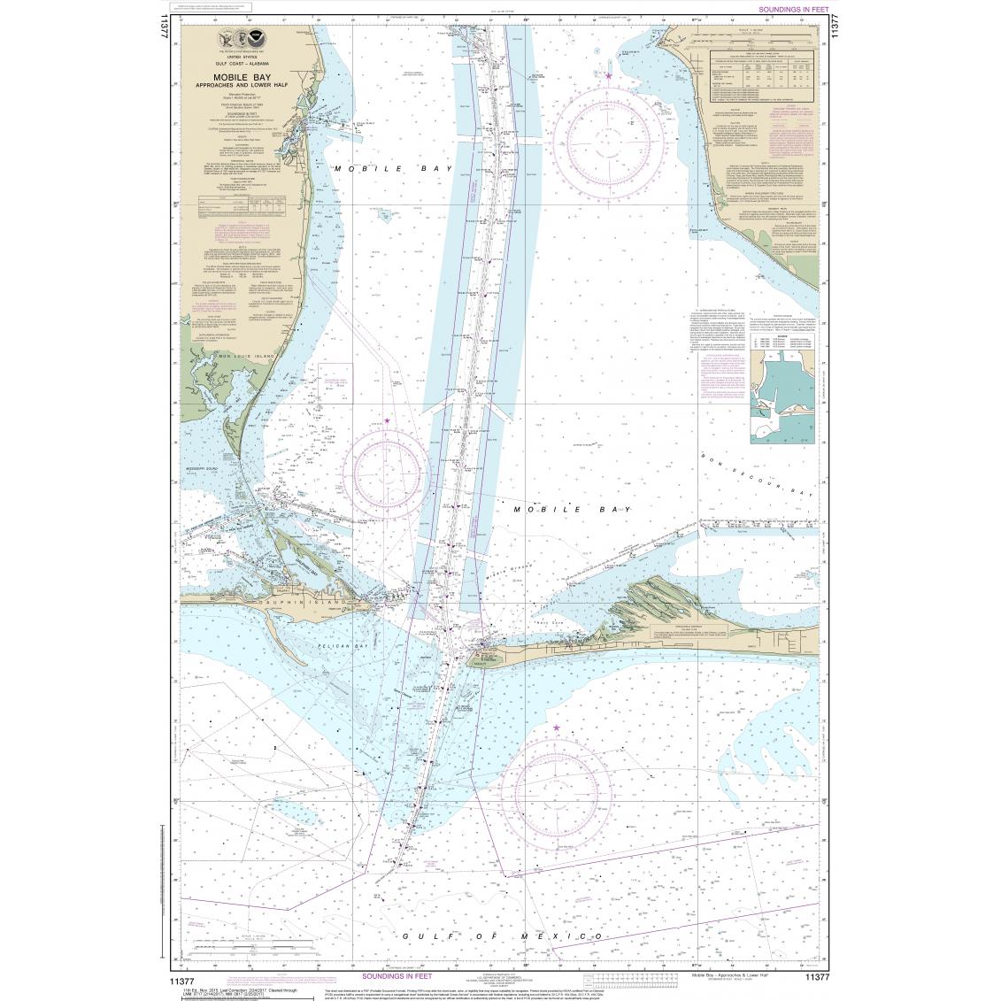 NOAA Chart Mobile Bay Approaches and Lower Half 11377 The Map Shop