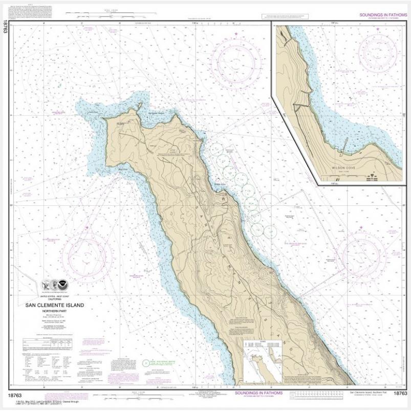 NOAA Chart San Clemente lsland northern part; Wison Cove 18763