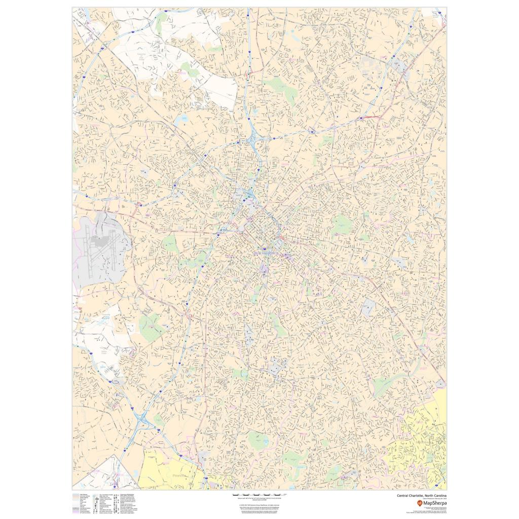 Central Charlotte, North Carolina - Portrait by Map Sherpa - The Map Shop