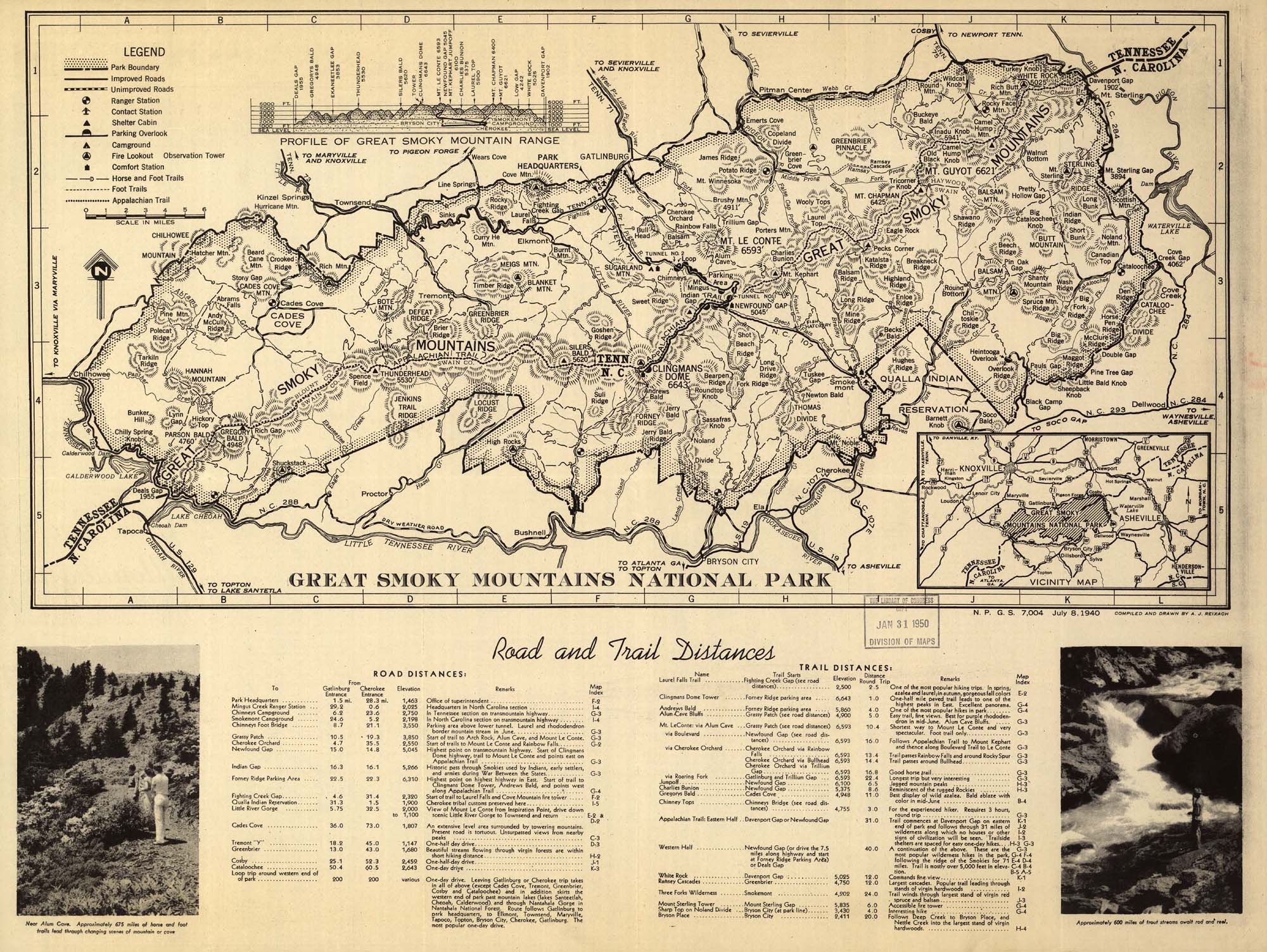 Great Smoky Mountain National Park Wall Map, 1940 - The Map Shop