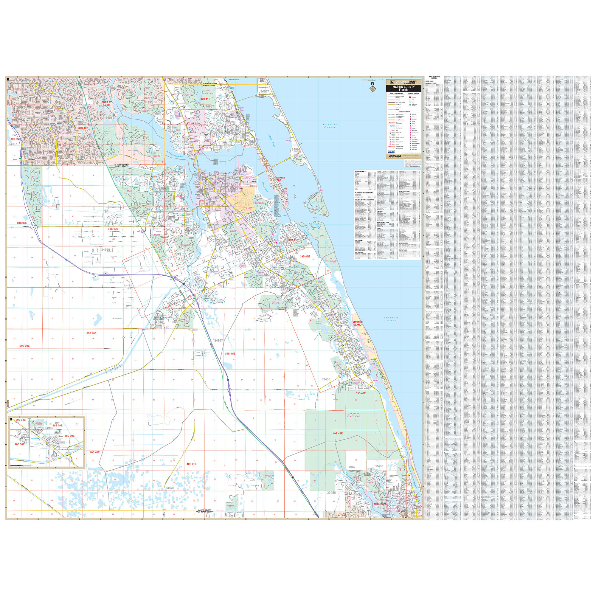 Stuart & Martin County, FL Wall Map by Kappa - The Map Shop