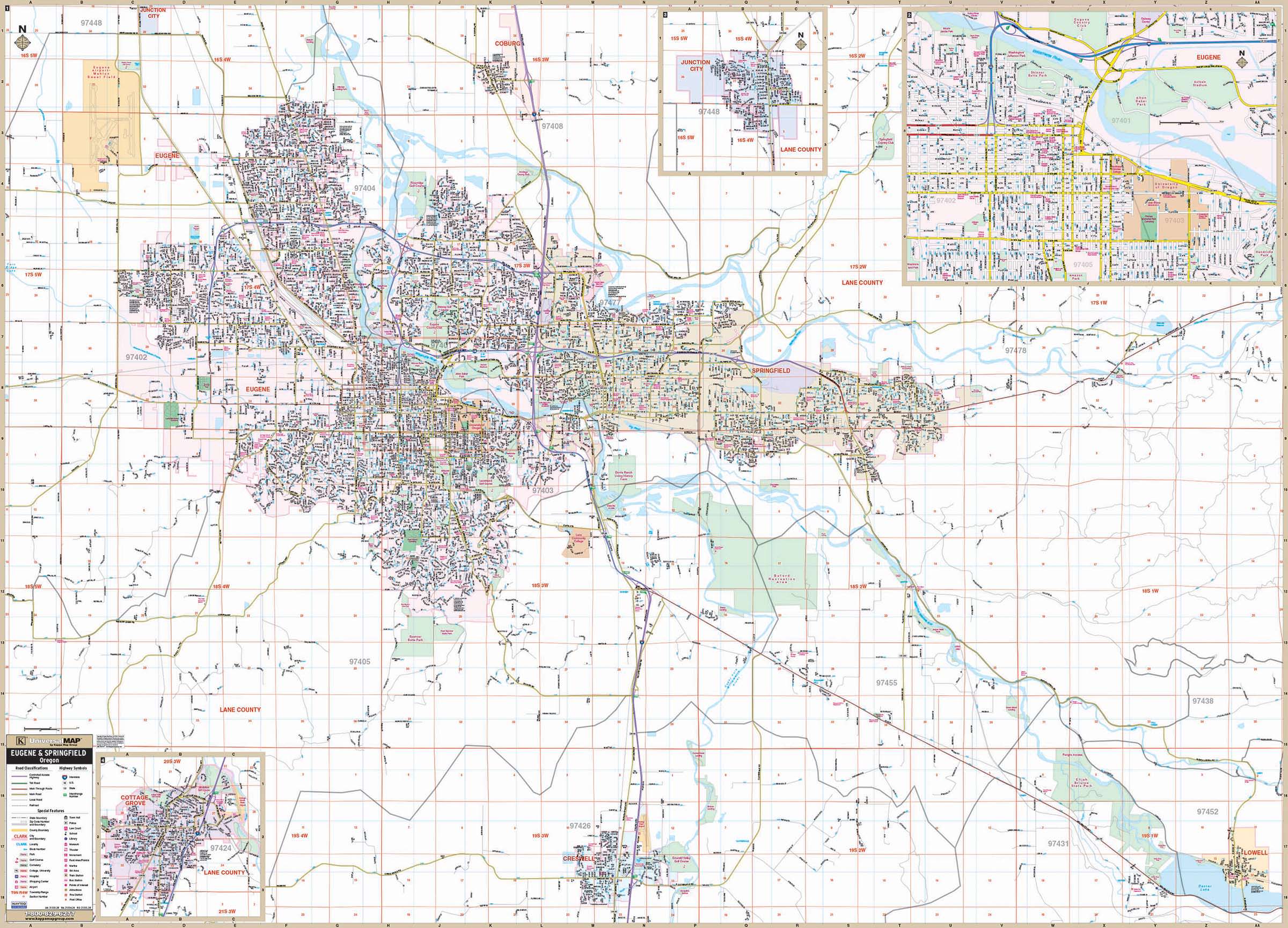 Eugene Springfield OR Wall Map By Kappa The Map Shop   KAPPA2133328 