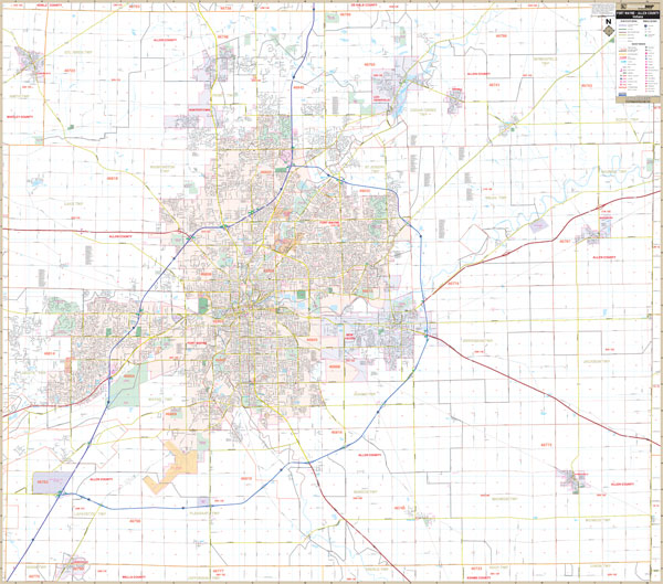 Fort Wayne & Allen County, IN Wall Map by Kappa - The Map Shop