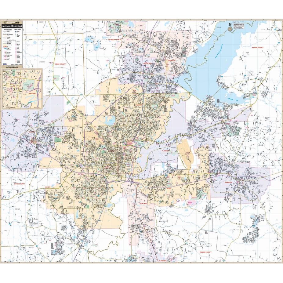 Jackson, Ms Wall Map By Kappa - The Map Shop