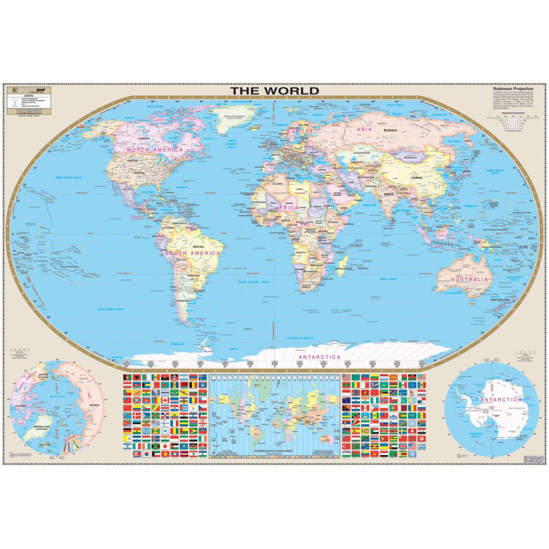 World Robinson Projection Wall Map Mural by Kappa - The Map Shop