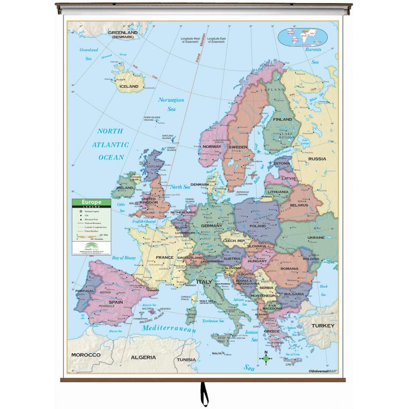 Europe Primary Wall Map by Kappa - The Map Shop