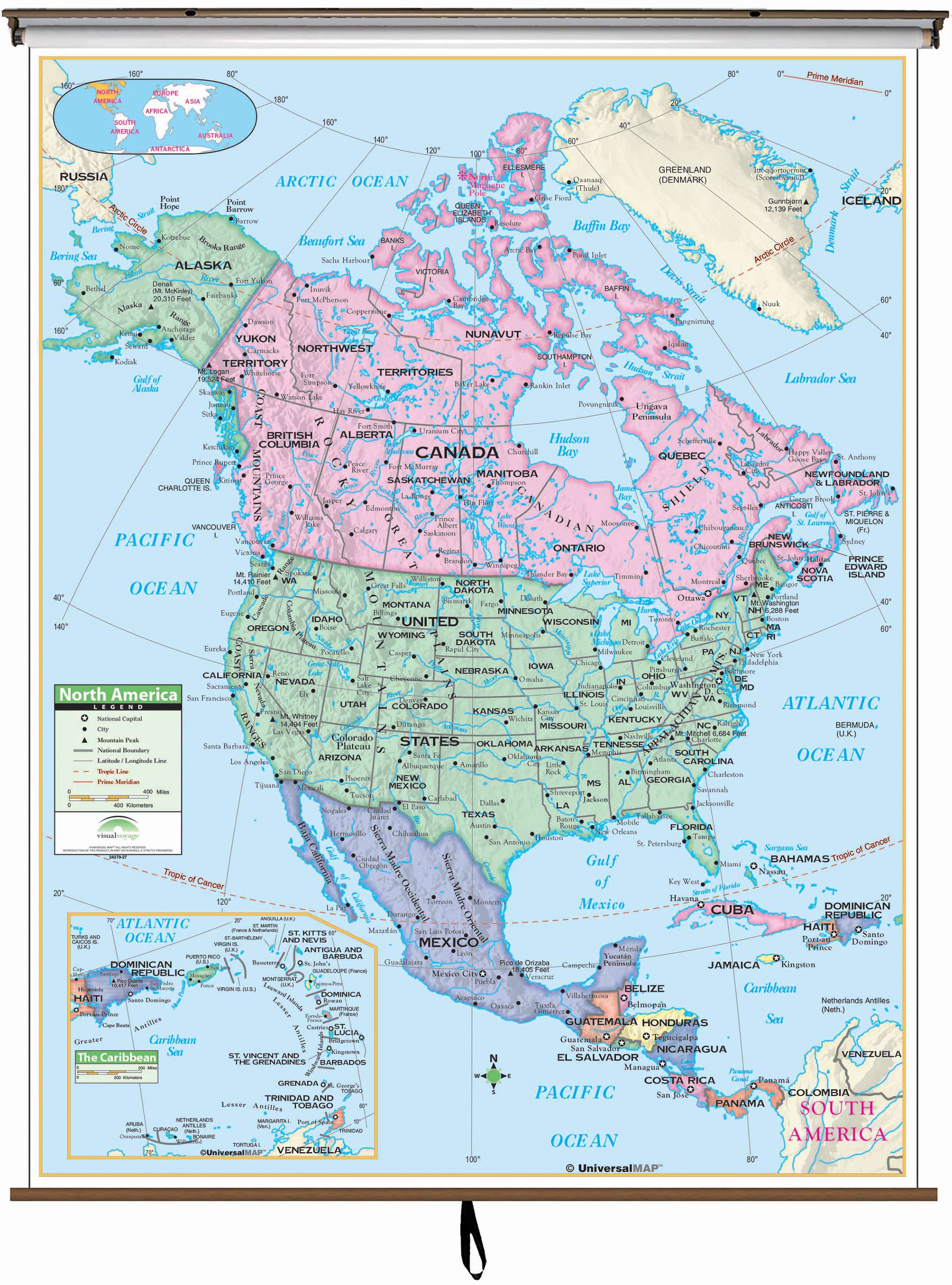 North America Primary Wall Map by Kappa - The Map Shop