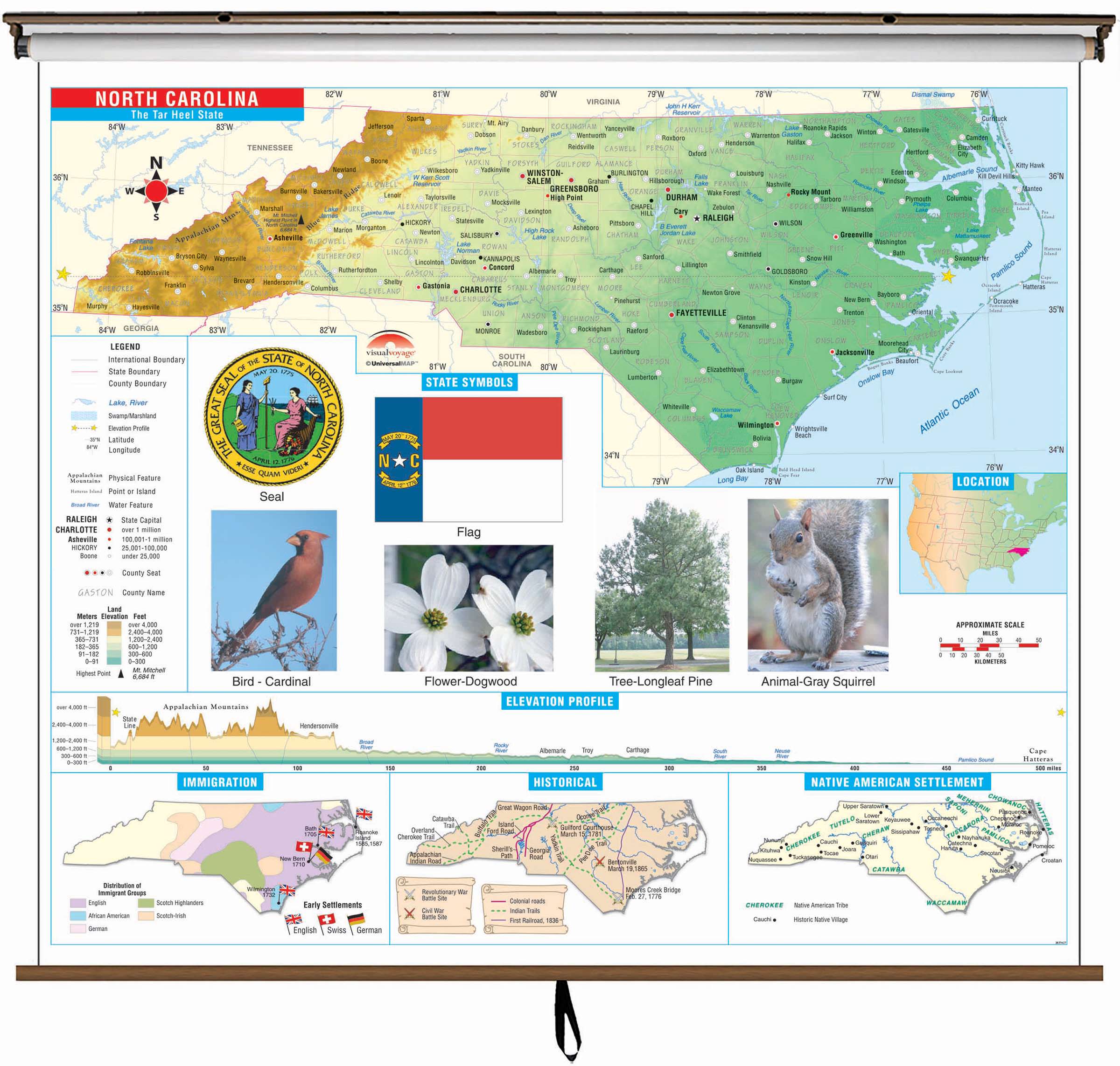 North Carolina Primary Thematic State Wall Map By Kappa The Map Shop