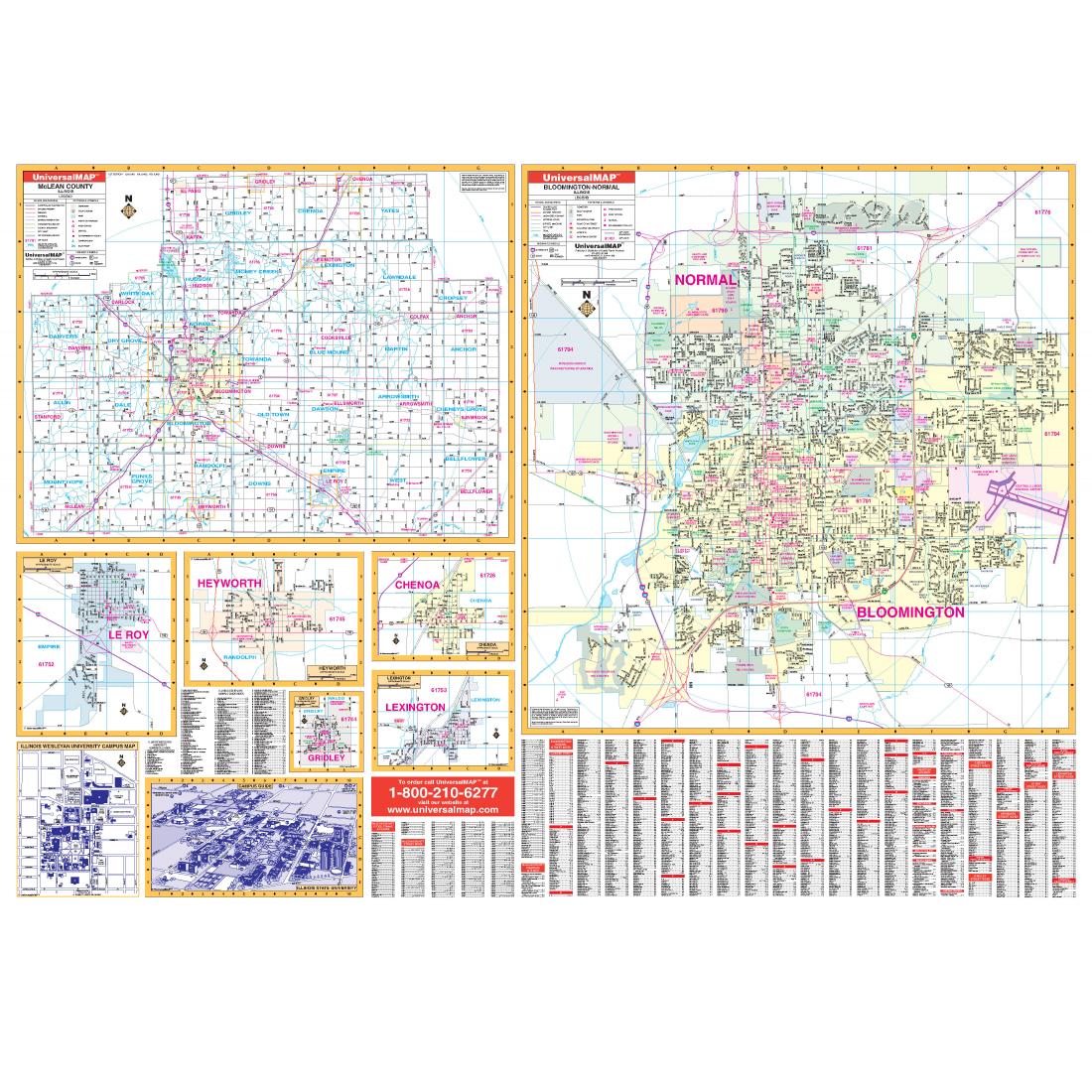 Bloomington, IL Wall Map by Kappa - The Map Shop