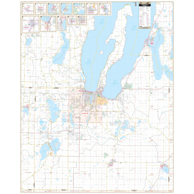 Traverse City & Grand Traverse County, MI Wall Map by Kappa - The Map Shop