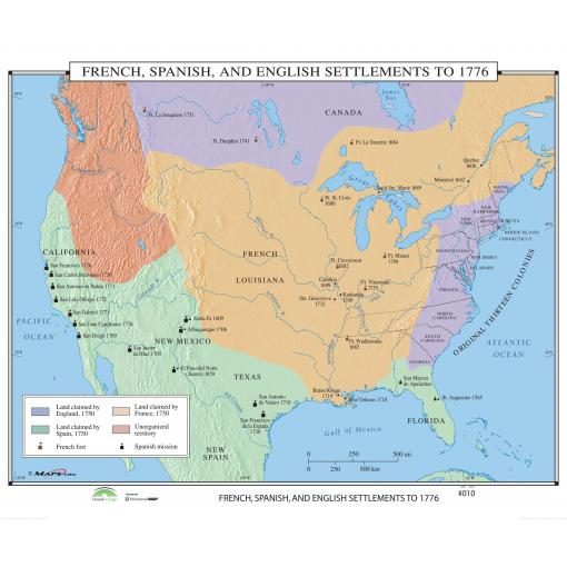 #010 French, Spanish & English Settlements to 1776 - The Map Shop