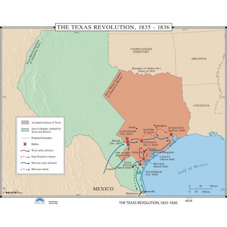 #024 The Texas Revolution, 1835-1836 on Roller w/ Backboard - The Map Shop