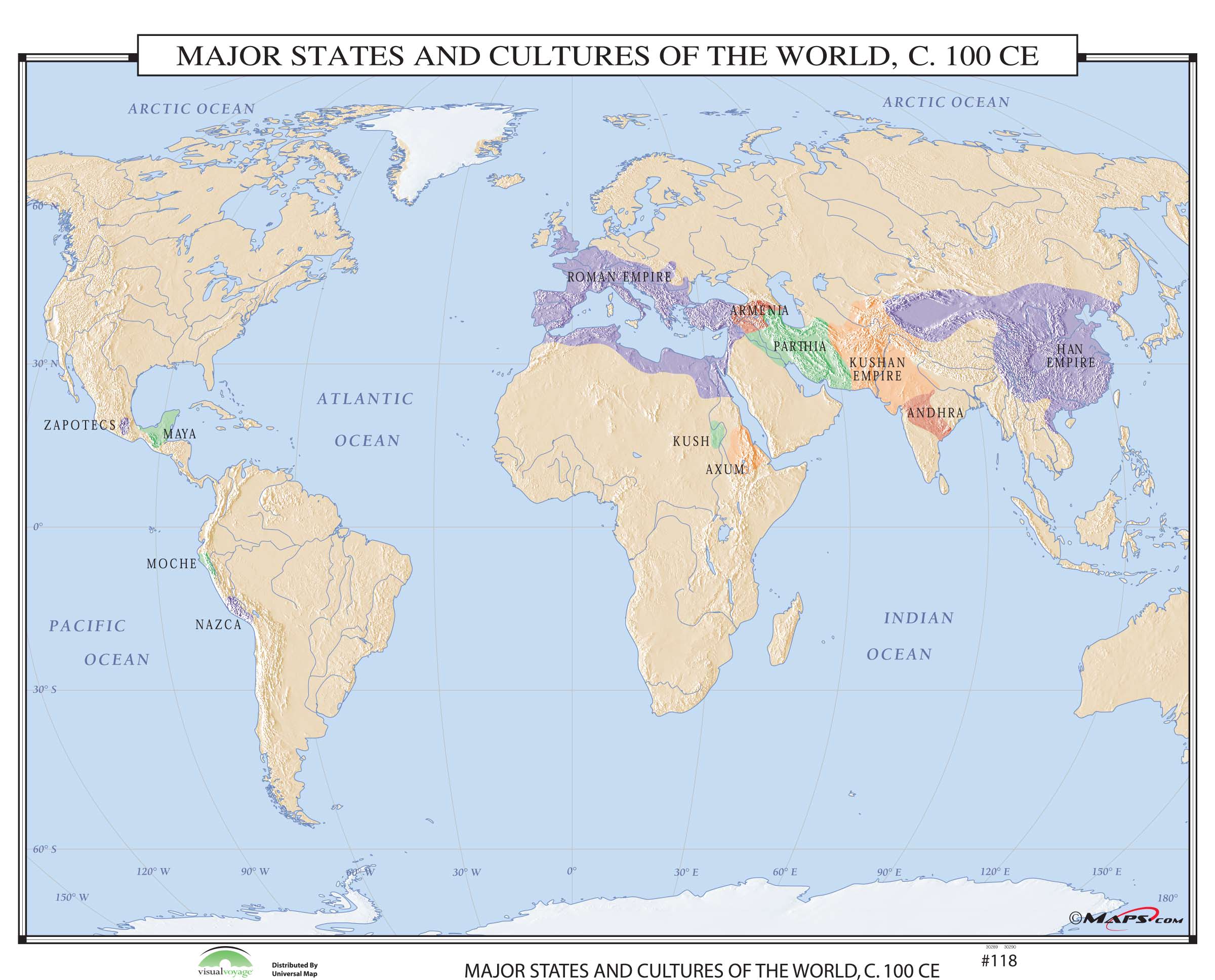 #118 Major States & Cultures of the World, 100 CE on Roller w ...