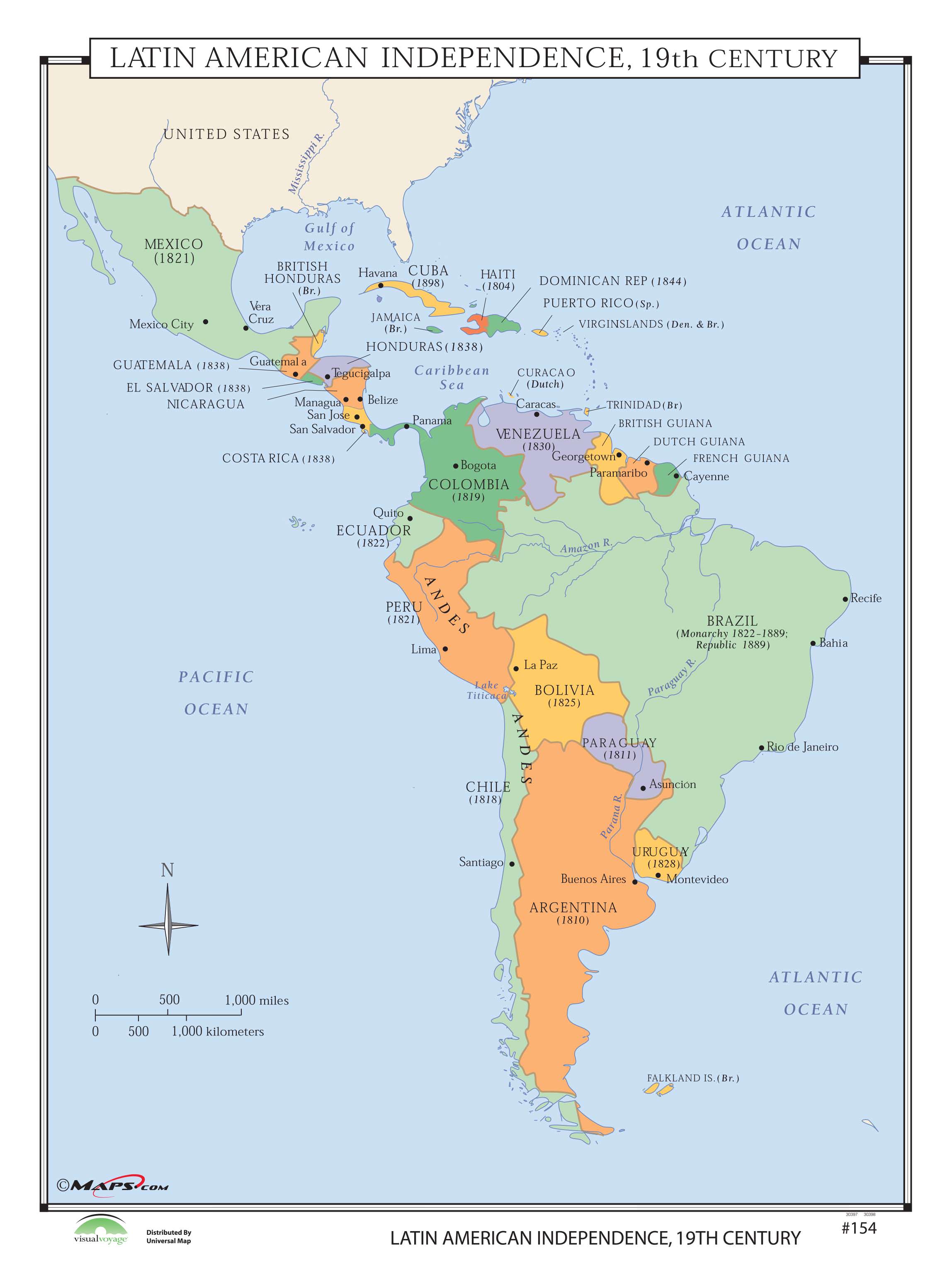 #154 Latin American Independence, 19th Century - The Map Shop