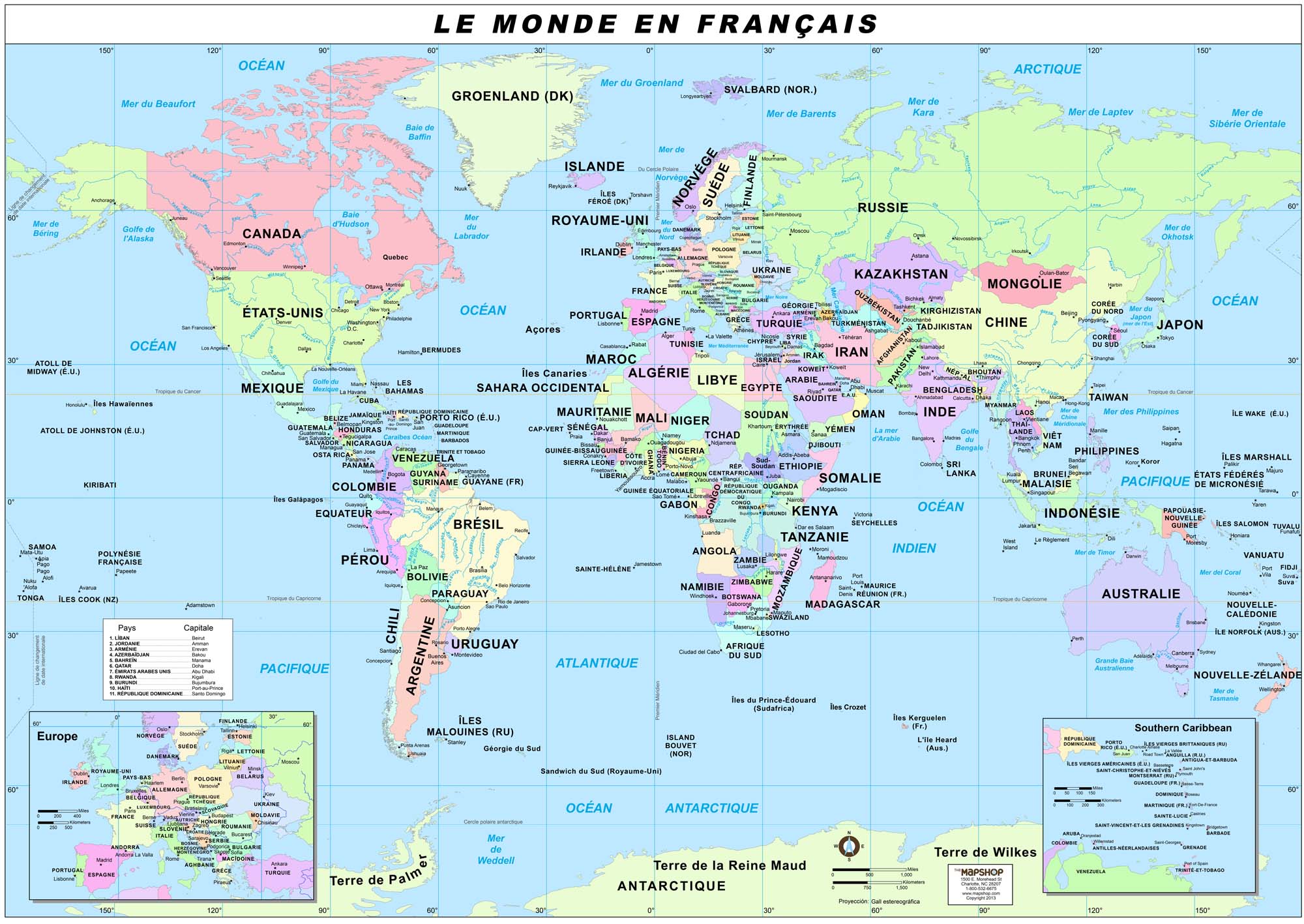 French Language World Political Physical Maps From Edigol ...