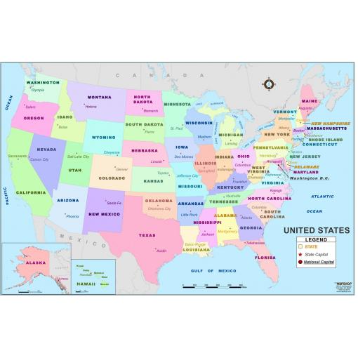 Elementary United States Wall Map - The Map Shop