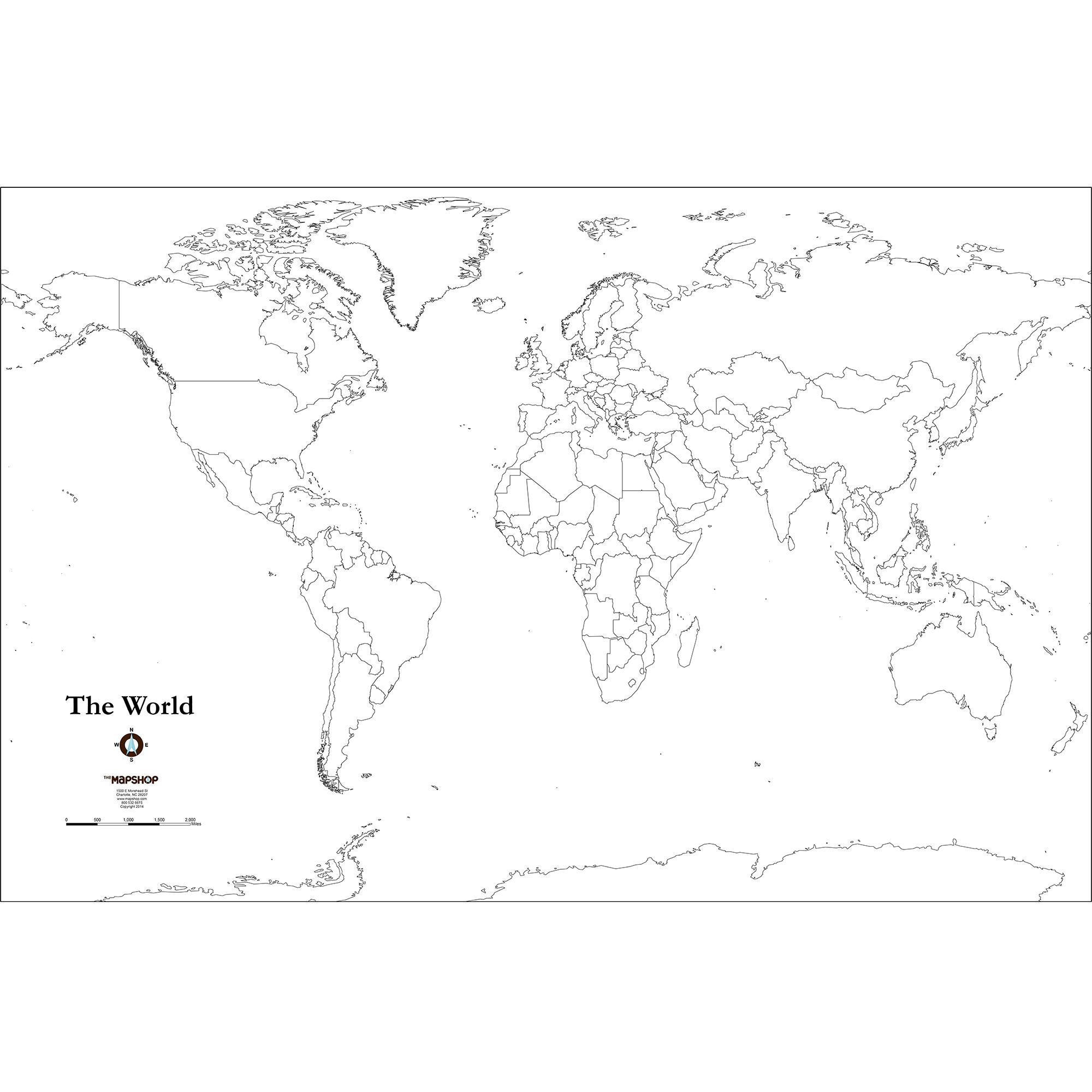 Blank World Outline Wall Map The Map Shop