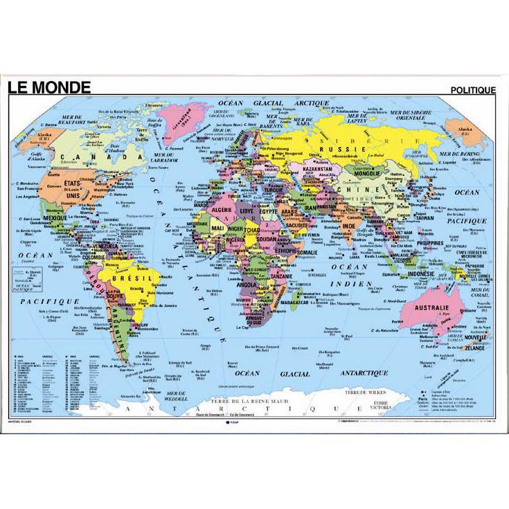 World Map (Political & Physical) in French - The Map Shop