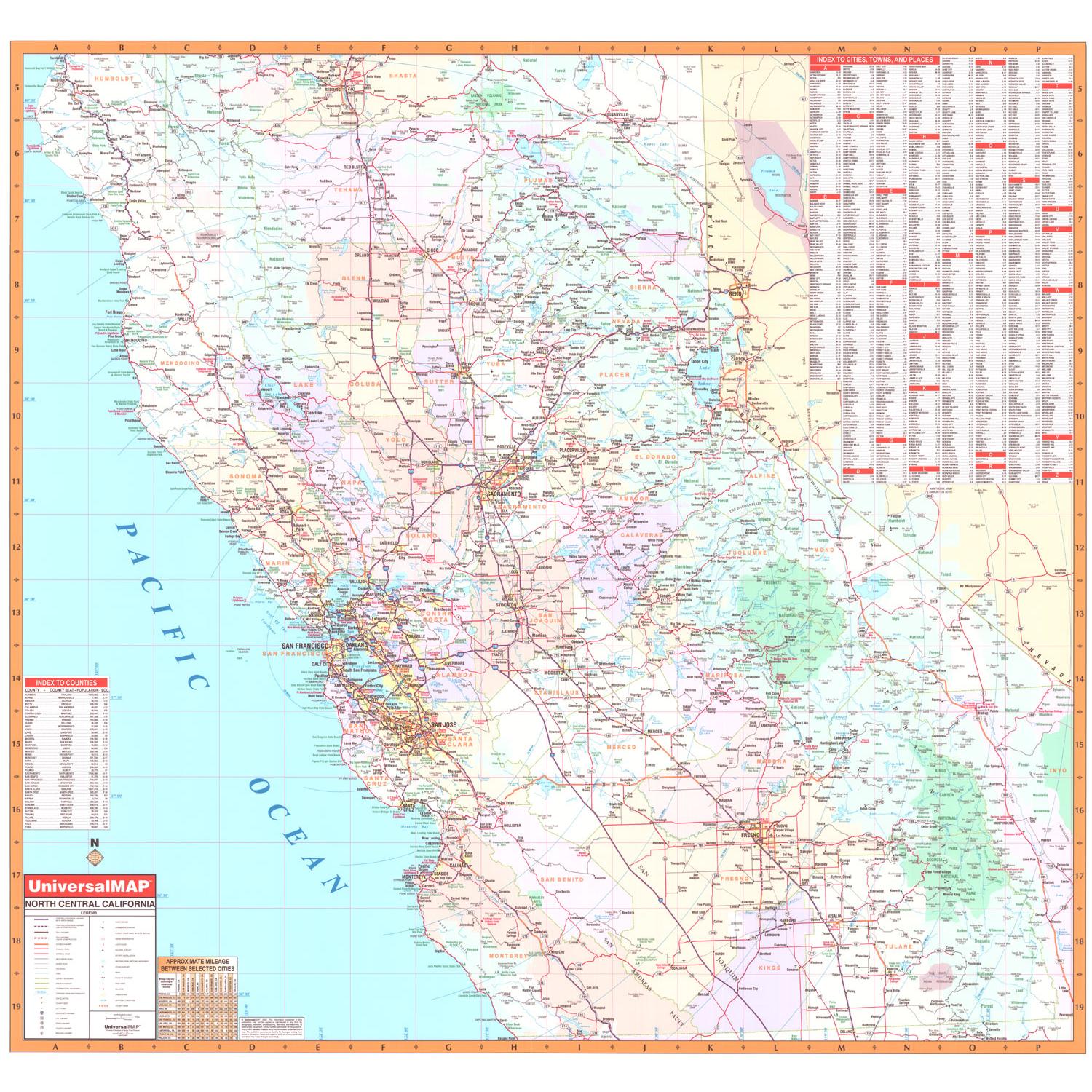 North Central California Regional Wall Map by Kappa - The Map Shop