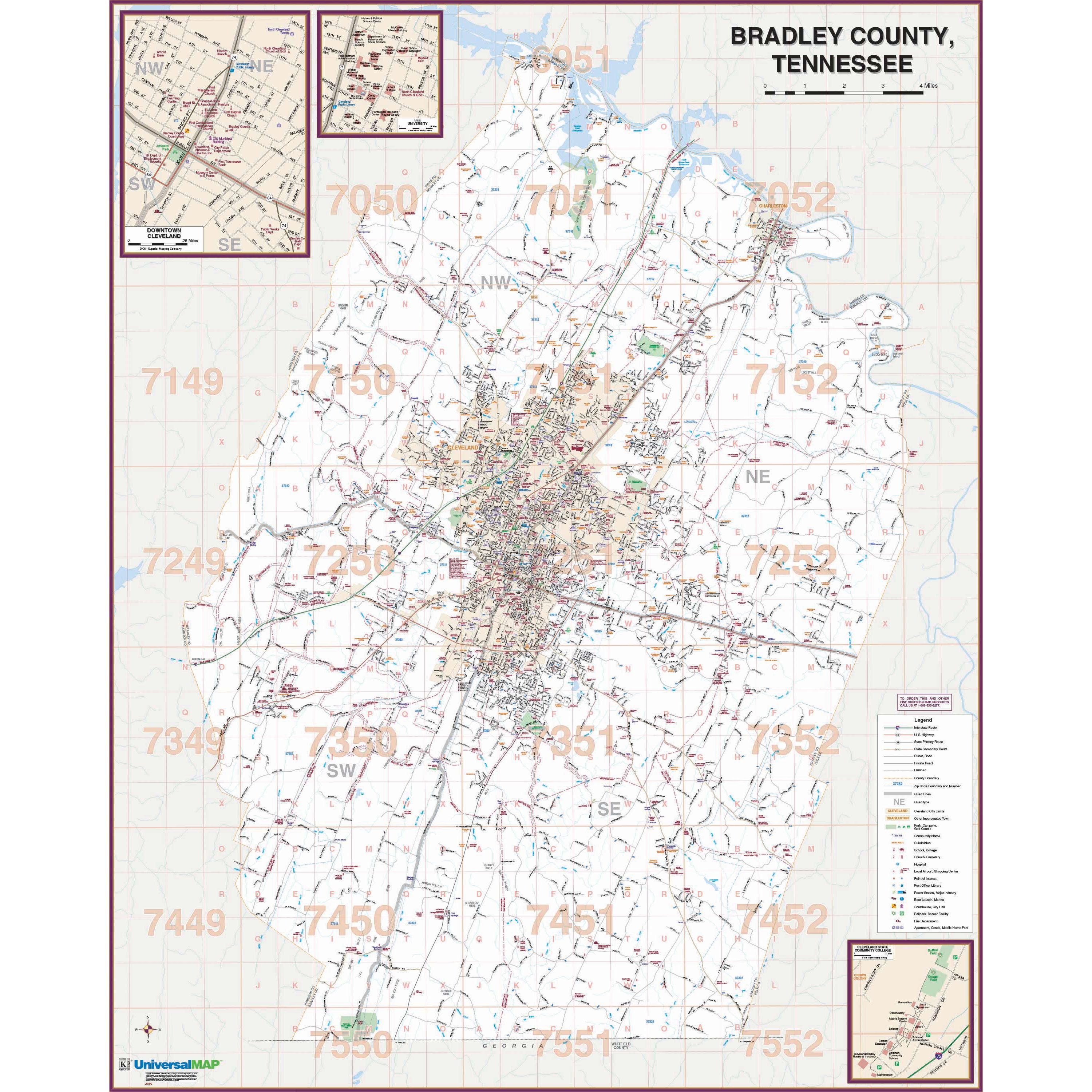 Cleveland Tn City Limits Map Cleveland & Bradley Co, Tn Wall Map - The Map Shop