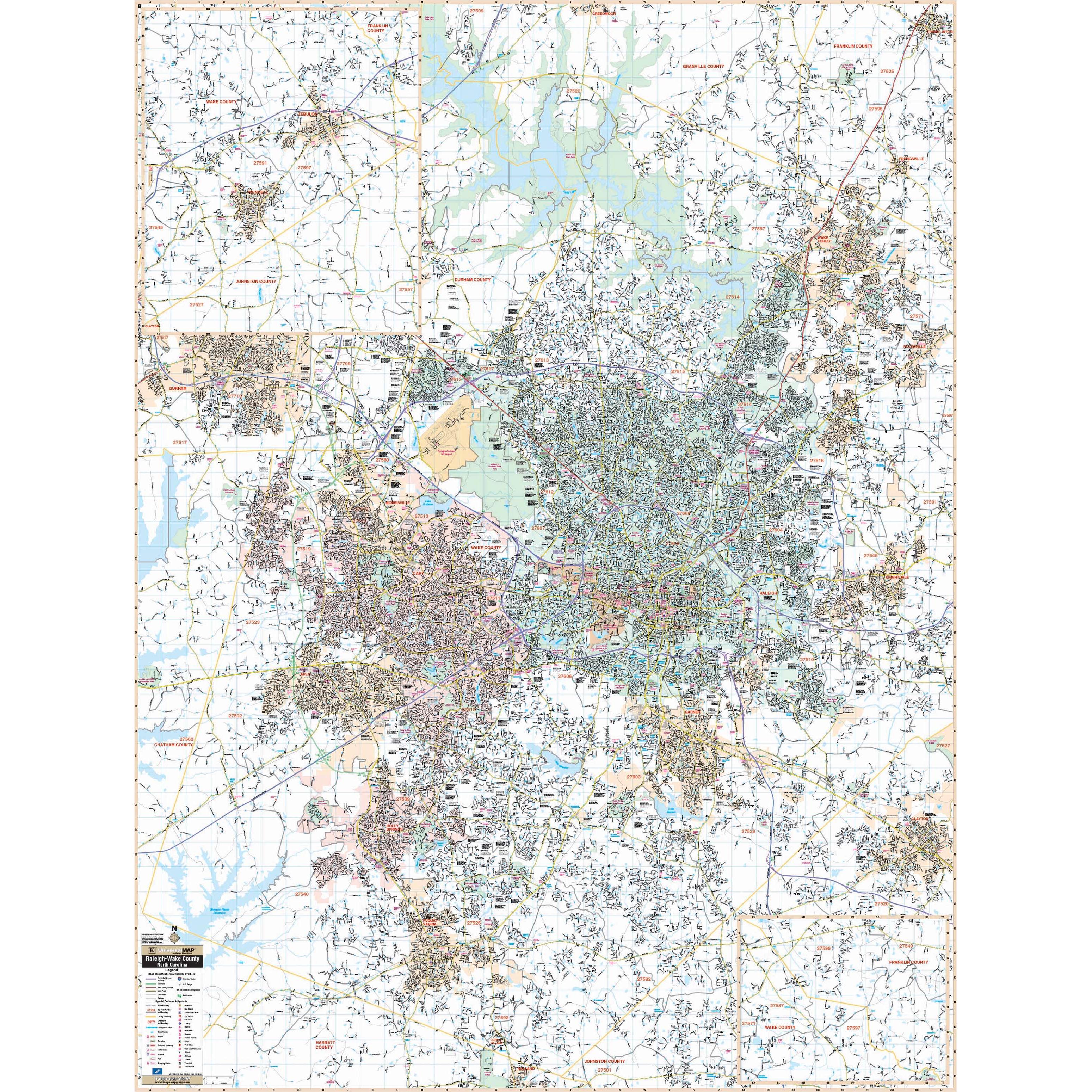 Raleigh And Wake County Nc Wall Map By Kappa The Map Shop 