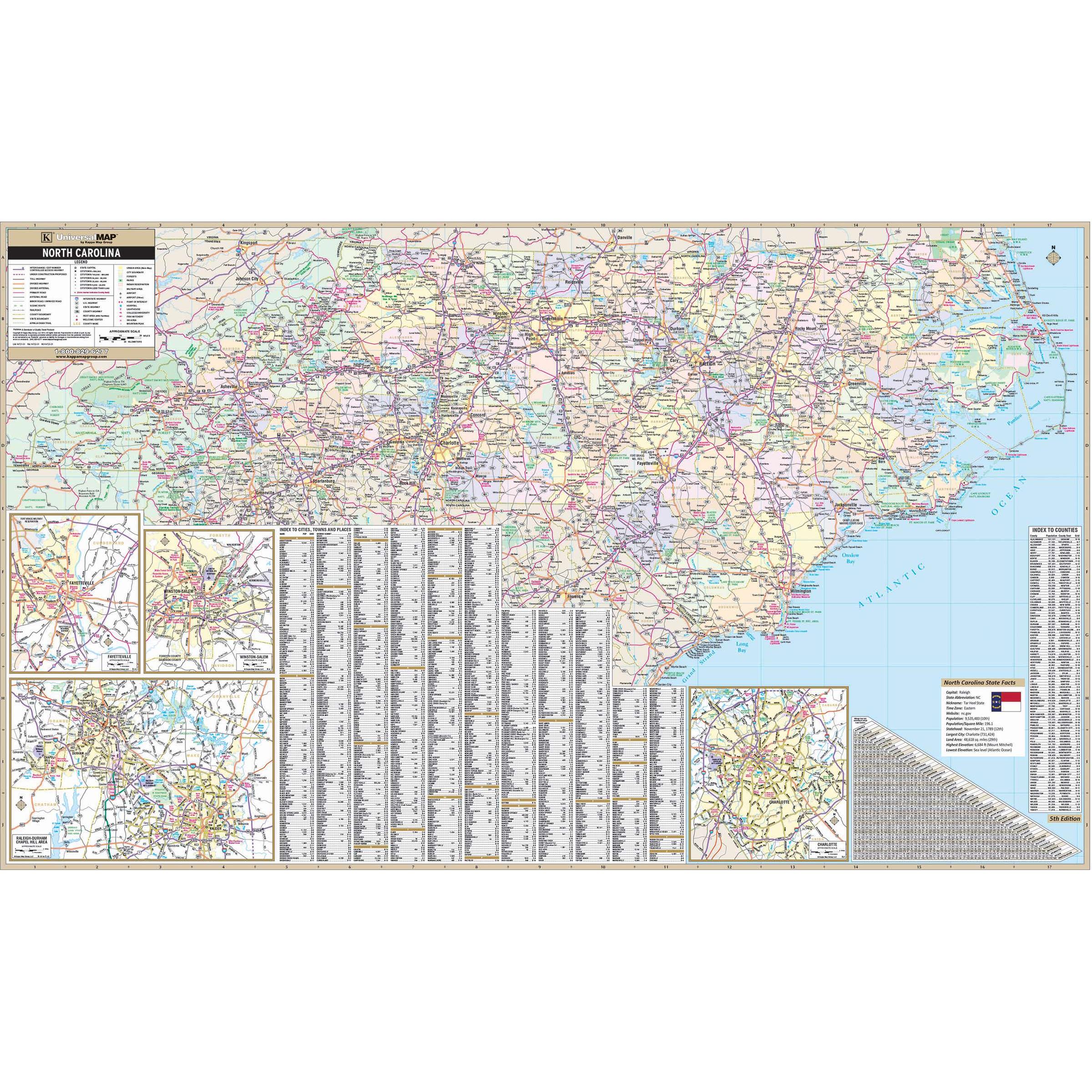 North Carolina State Wall Map by Kappa - The Map Shop