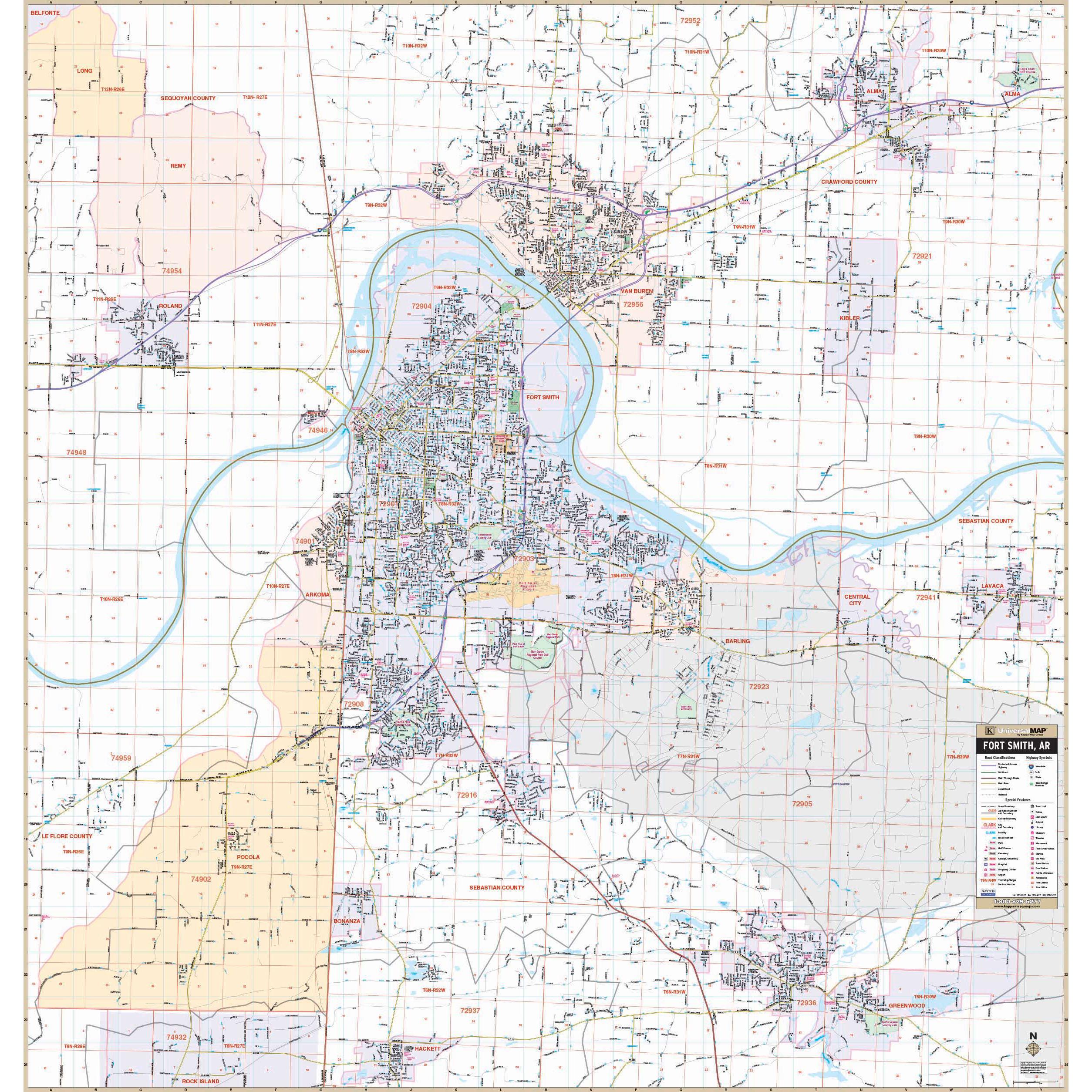 Fort Smith, AR Wall Map by Kappa The Map Shop