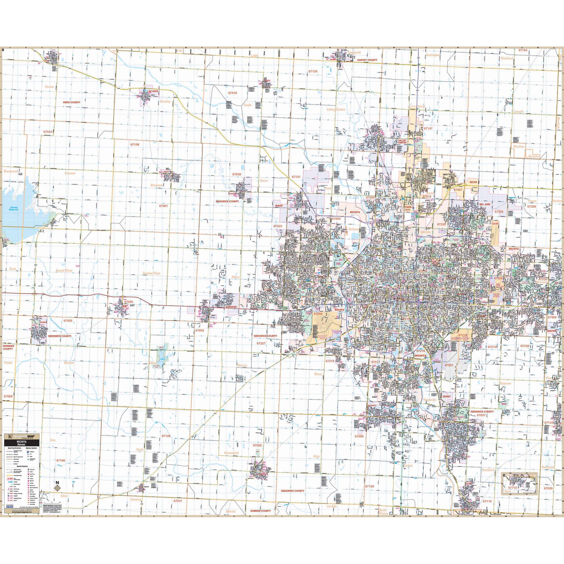 Wichita, KS Wall Map (Without S-T-R Lines) by Kappa - The Map Shop