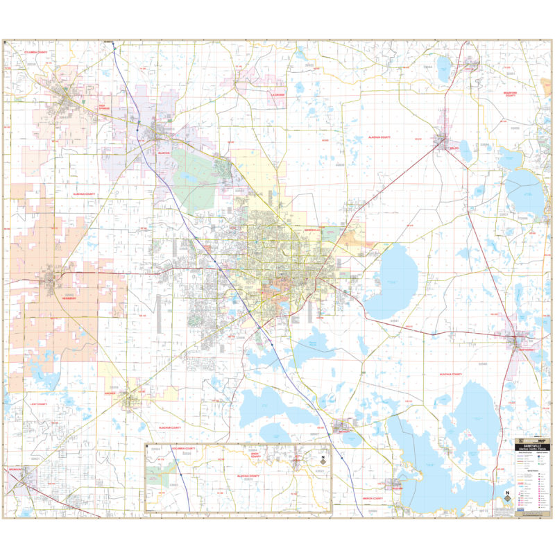 Gainesville And Alachua County Fl Wall Map By Kappa The Map Shop 0536