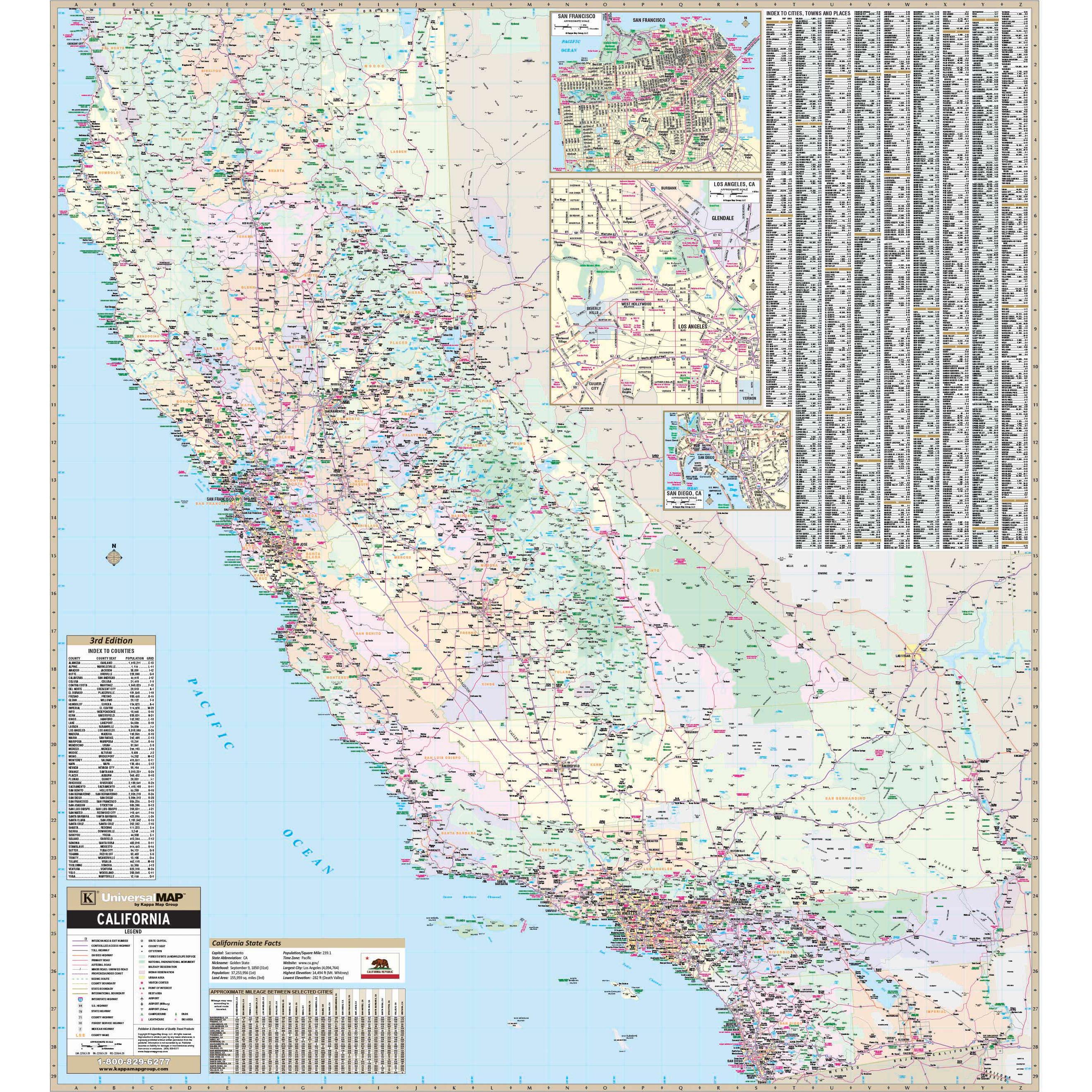 California State Wall Map by Kappa - The Map Shop