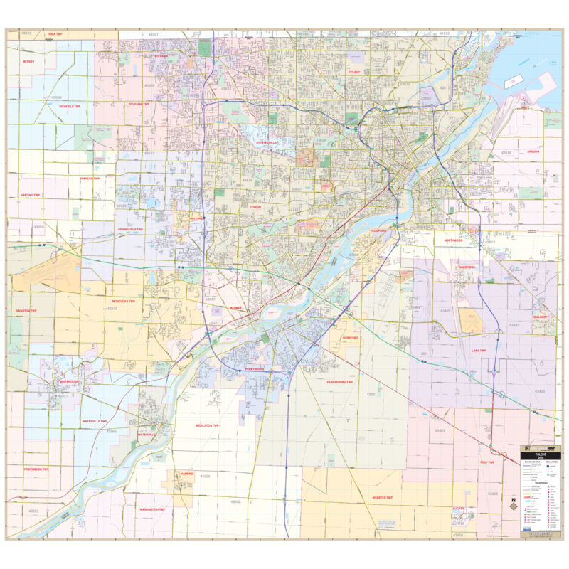 Toledo, OH Wall Map by Kappa - The Map Shop