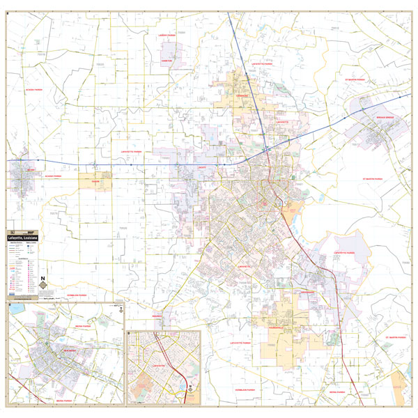 Lafayette, LA Wall Map by Kappa - The Map Shop