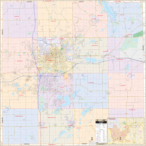 Kalamazoo County, MI Wall Map by Kappa - The Map Shop