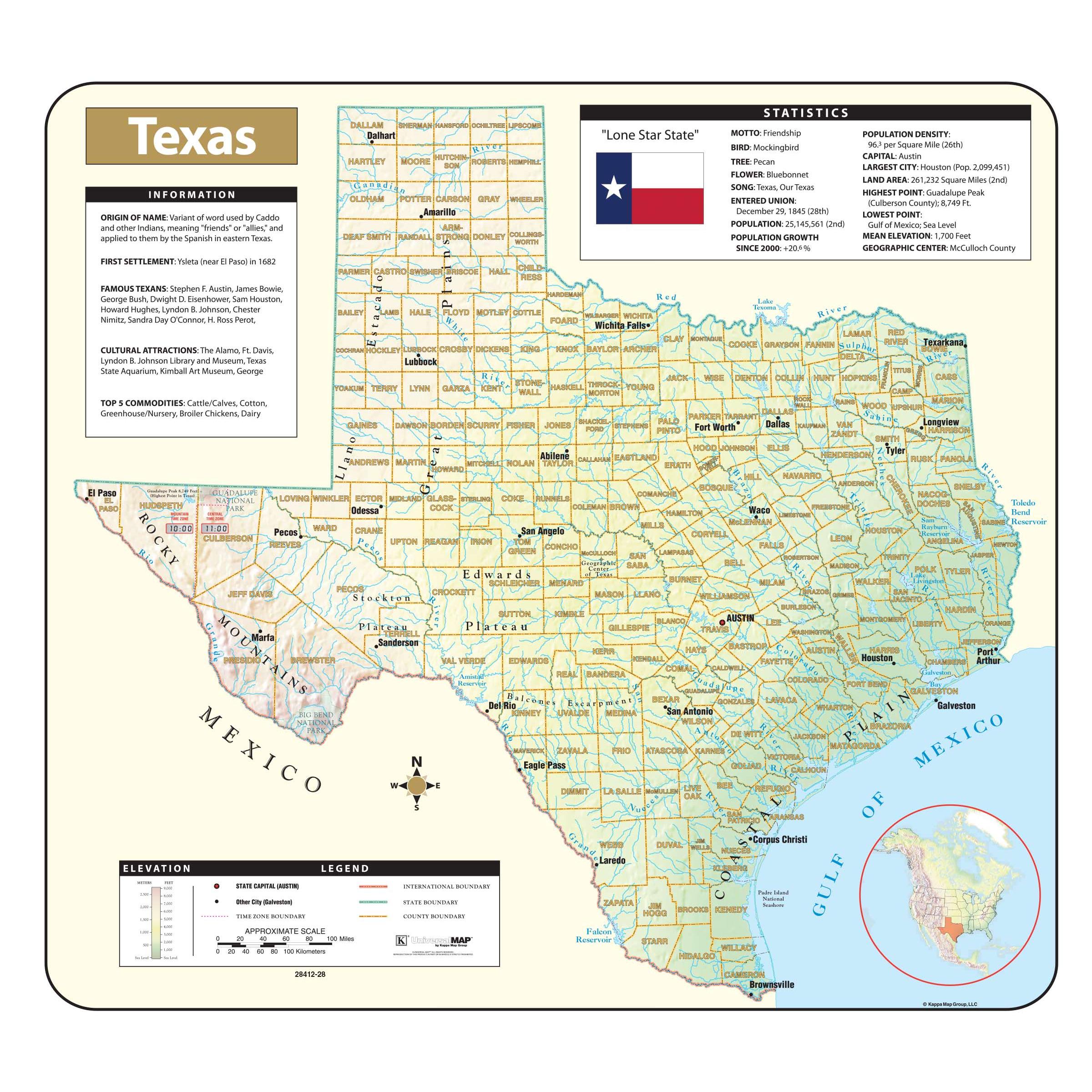 Texas Shaded Relief State Wall Map By Kappa The Map Shop