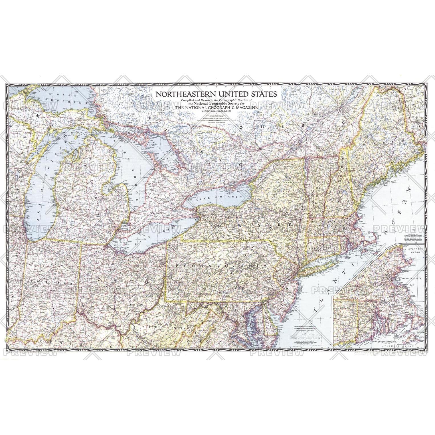 Northeastern United States - Published 1945 - The Map Shop