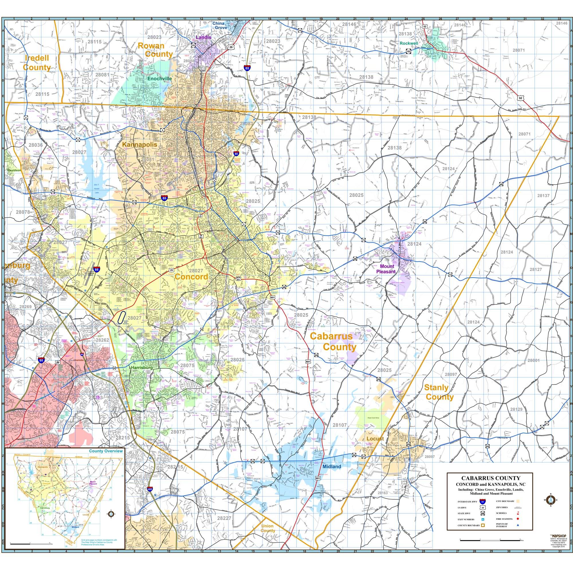 Cabarrus County Gis Map Cabarrus County Wall Map - The Map Shop