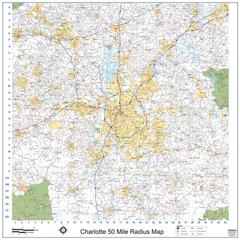 Charlotte 50-Mile Radius Wall Map by MapShop - The Map Shop